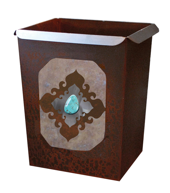 WB-2008 - Burnished Stone W/Turq Wastebasket