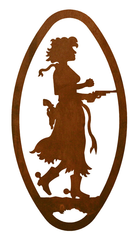 WA-72084 - Pistol Cowgirl Oval Wall Art Vertical